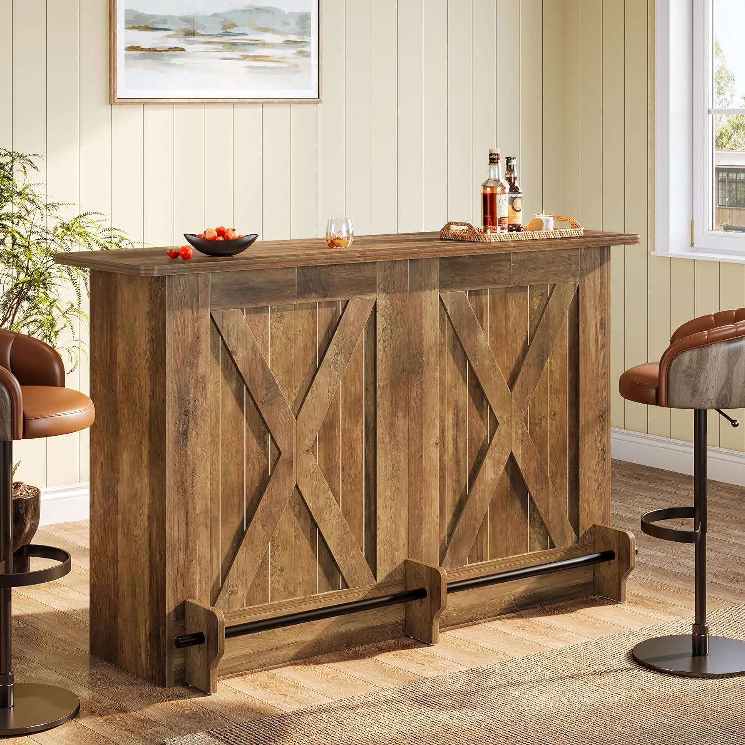 Commercial Kitchen And Bar - 63'' Bar Table, 2-Tier Bar Cabinet